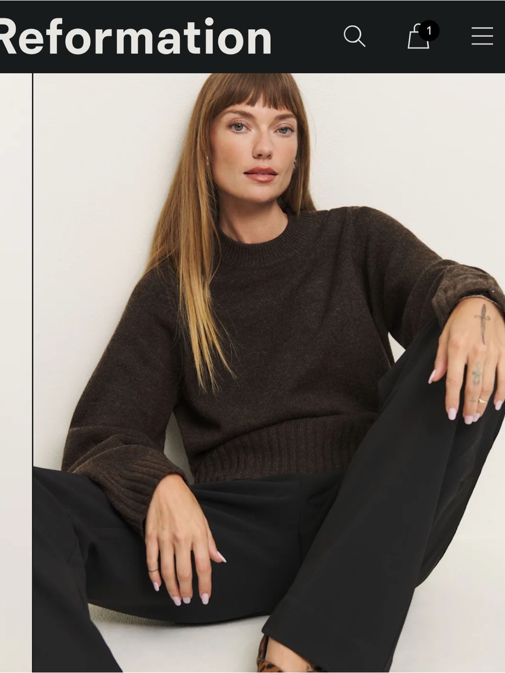 Reformation Calloway Dark Brown Wool Crewneck Sweater - Picture 4 of 10